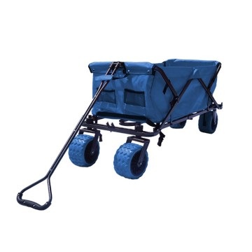 High Capacity Folding Food Trailer Cart - Heavy Duty Blue Trolley Wheelbarrow for Garden and Retail Use