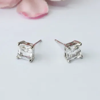 Princess Style Healing Crystal Earrings in S925 Silver with Clear Quartz Gemstones