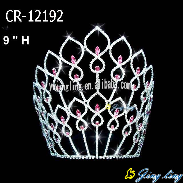 8 inch Pink Rhinestone Big Pageant Crowns
