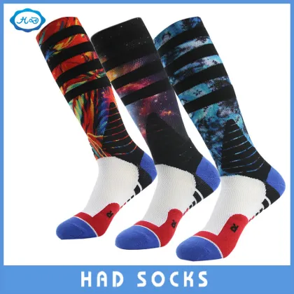 Men Fashion 3D/Digital Printing Coolmax Functional Basketball Sport Socks