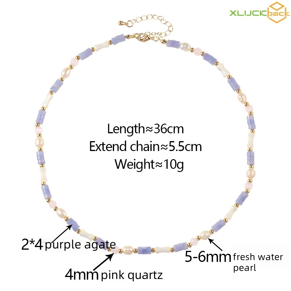 18k Gold Plated purple agate freshwater pearl Necklace