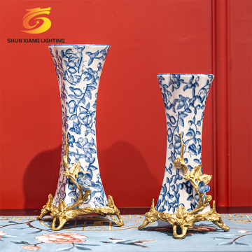 Wholesale Chinese Retro Ceramic Vase with Stand - Blue Flower Glaze for Modern Vintage Decor