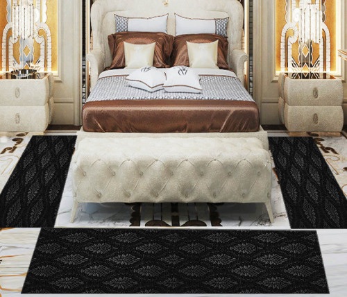 Else 3 Piece Black White Damask Ottoman Vintage 3d Print Non Slip Microfiber Washable Decor Bedroom Hallway Area Rug Carpet Set