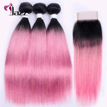 virgin remy pink color human hair bundles with lace frontal closure