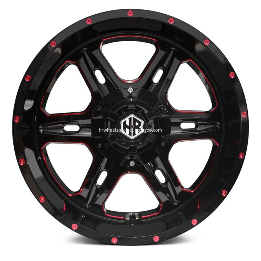 Hrw Offroad Wheels Hr6054 Gloss Black Red Milled Front
