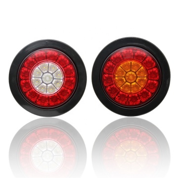 21 LED Dual-Color Taillights with Rubber Ring - 4 Inch Round Rear Lights for RV, Trailer, Truck