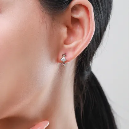 9255 Sterling Silver CZ Hoop Earrings Silver