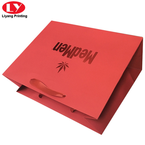 Red Foil Paper Bag With Grosgrain Handle