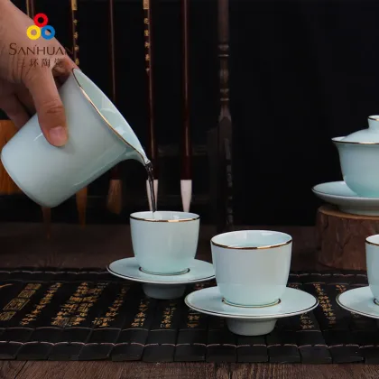 Qingci Gold Line 18-Piece Gongfu Tea Set for Home Use