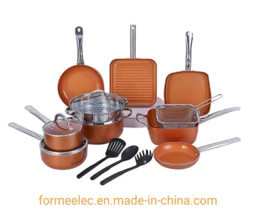 17 Pieces Pot Set Saucepot Fry Pan Sauce Pan Copper Induction Cookware Set