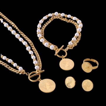 Brave Light Freshwater Pearl 18k Gold Plated Bridal Necklace and Earring Set