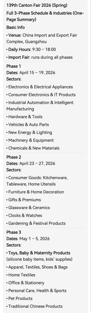 الجدول الزمني لمعرض كانتون 139 139th Canton fair timetable