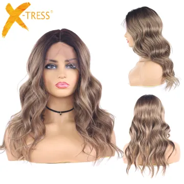 X-TRESS Factory Price Middle Part Brown Colored Synthetic Hair Lace Front Wigs Natural Wave High Temperature Natural Hair Wigs