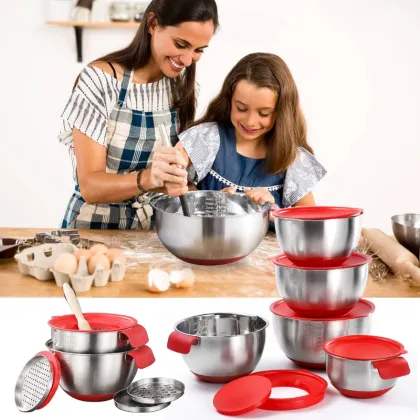 KitchenAid Stainless Steel Salad Mixing Bowl Set with Lid and Handle - Customizable Sizes for Dinnerware