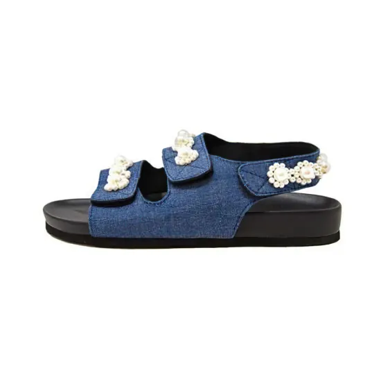 Sandales Denim Pearl Cotton Material Flat