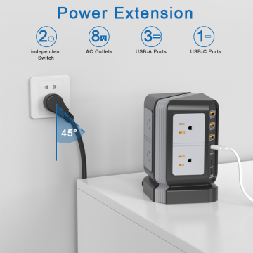 8-Outlet AC Power Strip with 20W USB Ports and Surge Protection