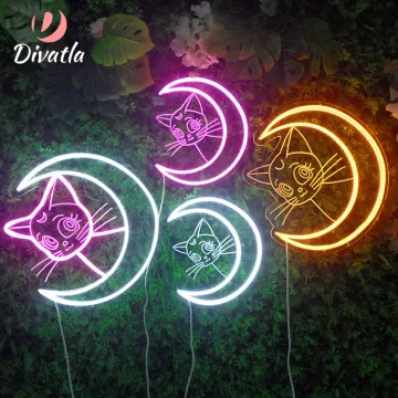 Cute White DIMMABLE Acrylic Moon Cat LED Neon Sign