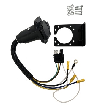 American Style 4-Wire Flat Trailer Wiring Plug Connector & 7-RV Round Adapter Socket for Semi-Trucks