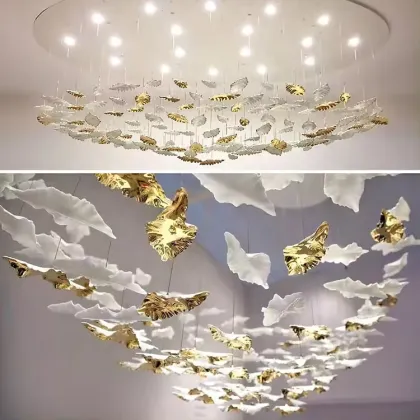 Modern Luxury Contemporary Large Indoor LED Ceramic Leaf Chandelier