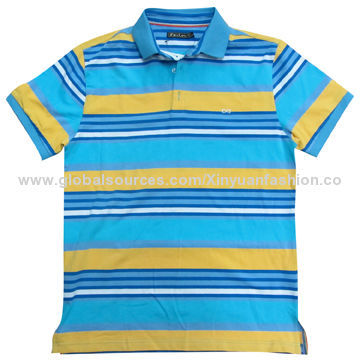 Yarn-dyed striped men's polo t-shirt