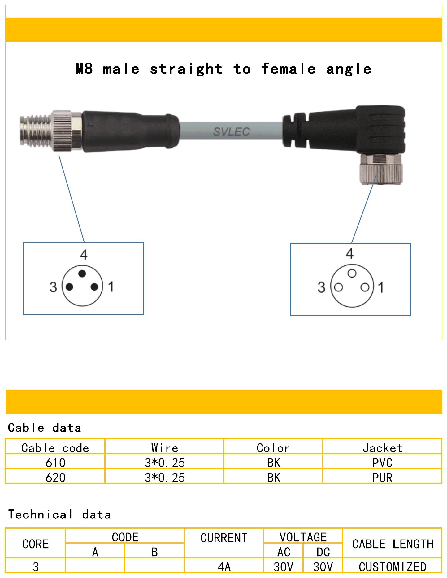 M8 male straight to female angle connector M8 male straight to female angle connector