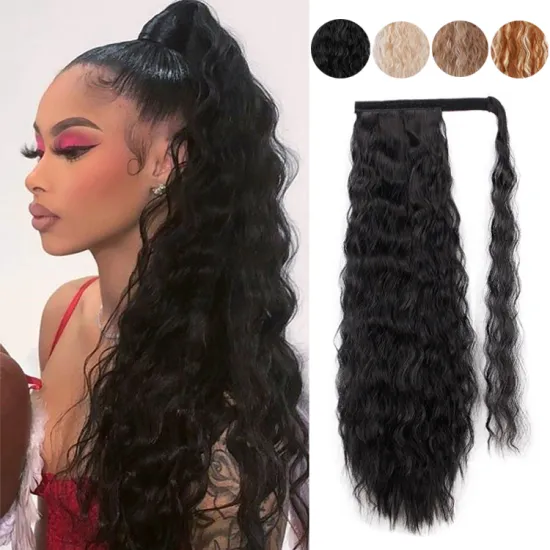 Cheap Synthetic Kinky Curly Ponytail wavy Hair extension Water wave Wrap Around Ponytails for Black Women