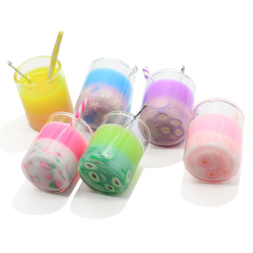 Hottest 3D Glass Fruit Slice Milk Tea Cup Art Decor Drink Bottle Decoration Crafts Keyring Ornament Accessories