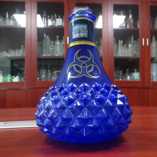 Blue color wine bottle 700ml glass bottle 700 ml round