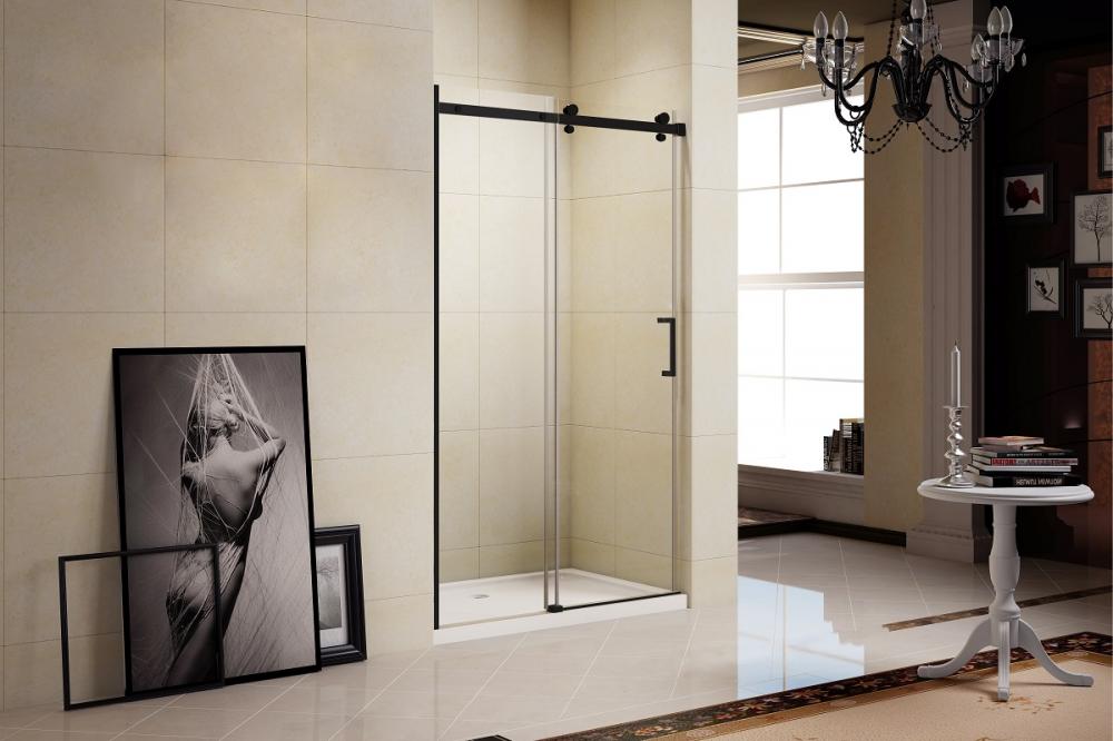 Simple Shower Room With Black Aluminum