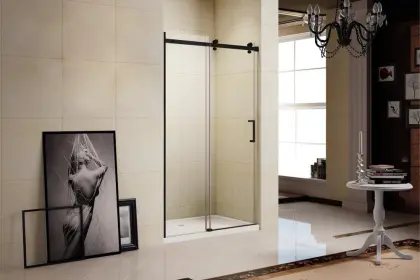 Simple Shower Room with Black Aluminum