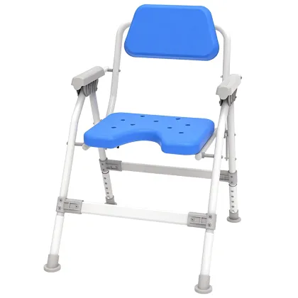 Height-Adjustable Flip Shower Chair in Blue