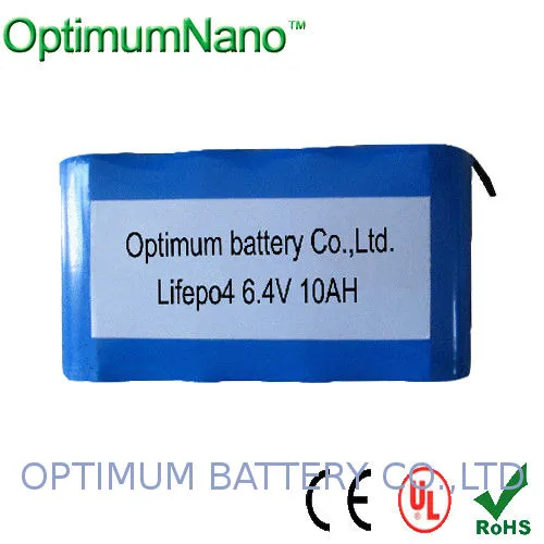 Overcharge 6.4v 10ah Lithium Iron Phosphate Batteries , Optimumnano Lifepo4 Battery Pack
