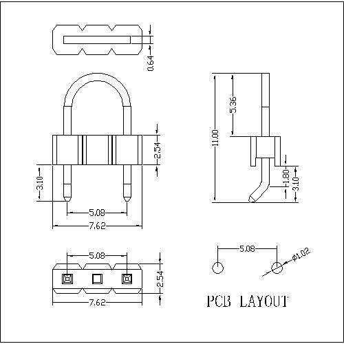 2.54 mm Pin Header Single Row 45 Degrees Hook Type PHEU01-03XXXX02