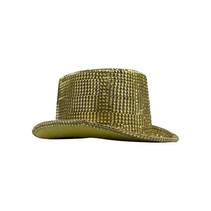 Shiny Gold Rhinestone Bucket Hat - Halloween Party Jazz Dance Accessory