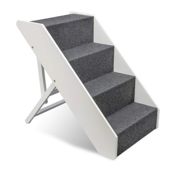 Foldable White Pet Ladder for Dogs - Height Adjustable Wood Stairs