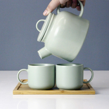 Ceramic Tea Set with Bamboo Wooden Tray - Customized Luxury Floral Design for Gifts