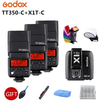 GODOX TT350C GN36 2.4G Wireless 1/8000s HSS TTL TT350-C Speedlite Flash Pocket Lights + X1T-C Transmitter For Canon Camera + Gif
