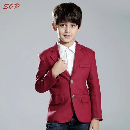 Children clothing formal kids outfit linen blazer boys jacket for autumn winter or all year around