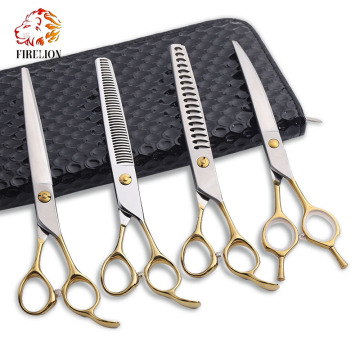 Gold Pet Grooming Scissors Set - 7.0/7.5 Inch Thinning Shears Kit for Dog Beauty and Trimming