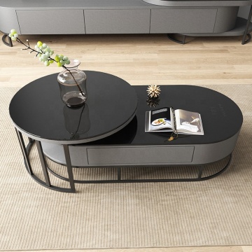 Rustic Wood Side Table with Extendable Feature and Black Tempered Glass Coffee Table with Storage" 

However, to make it more concise and SEO-friendly, consider:

"Extendable Rustic Wood Side Table with Black Tempered Glass & Storage