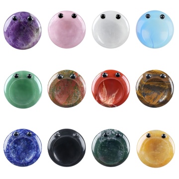 40mm Natural Crystal Spirit Worry Stones Cute Gemstone Sprites with Eyes Healing Round Thumb Stones for Stress Relief Gift