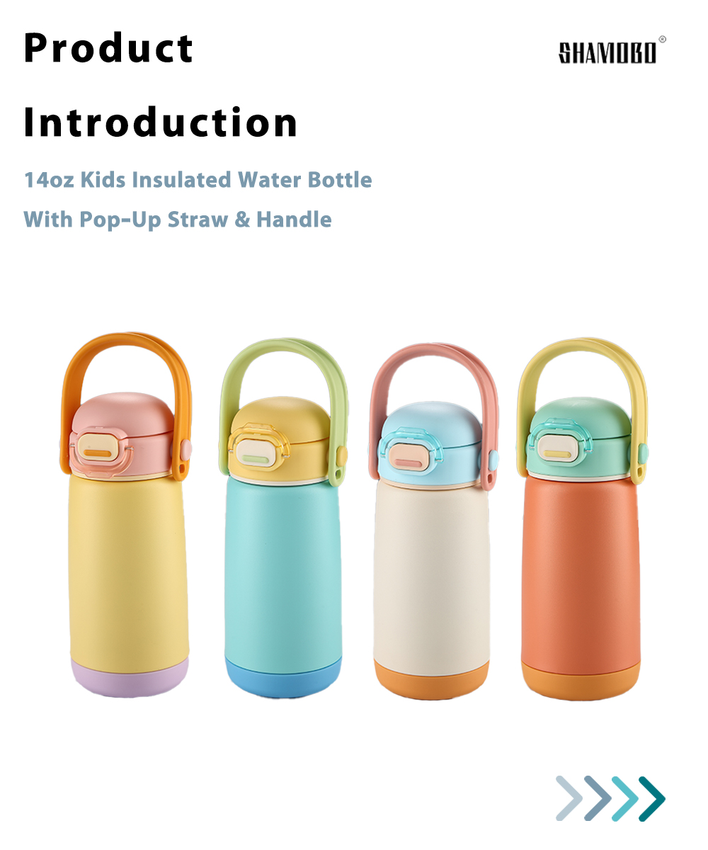 14oz Kids Insulated Water Bottle With Pop‑Up Straw & Handle x