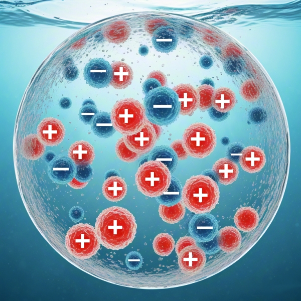 Positive and negative ions in water