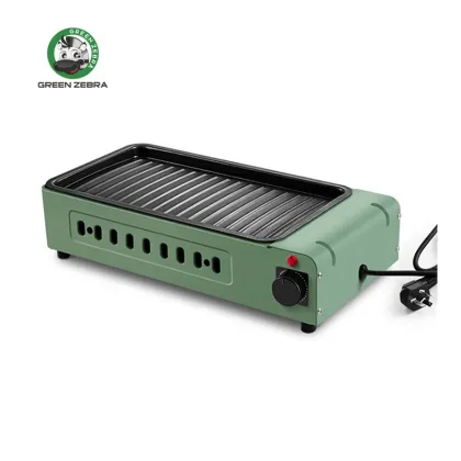 Green Smokeless Portable Electric BBQ Pan: Non-Stick Indoor Grilling Korean Grills