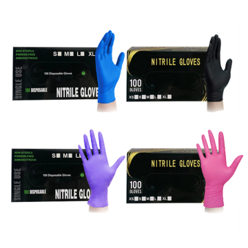 Wholesale Beauty Care Tattoo Gloves - Nitrile Powder-Free Cleaning Hand Gloves in Black, Purple, Red, Pink