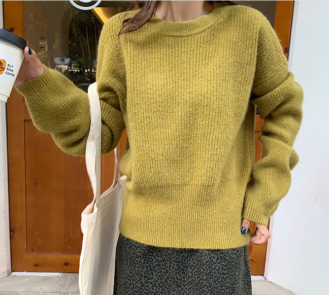 Winter puff sleeve crew neck sweater