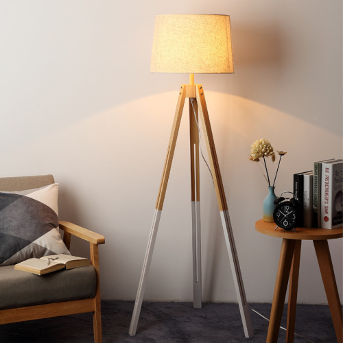 LEDER witte houten vloerlamp