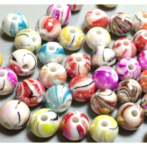 Acrylic Plastic Tie Dye AB Swirl Round Gumball Beads Charms