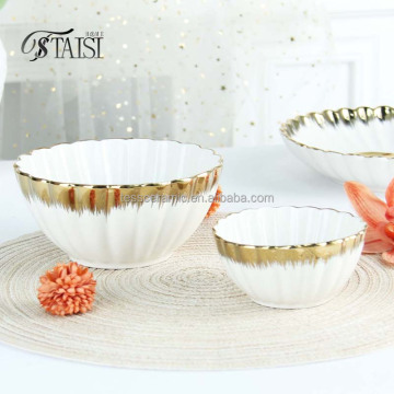 Ceramic Gold Rim Dinnerware Set: Small Cereal Bowls and Forks for Kitchen
