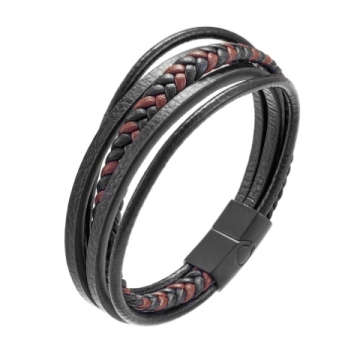 Stainless Steel Rope Leather Bracelet with Magnetic Clasp for Men